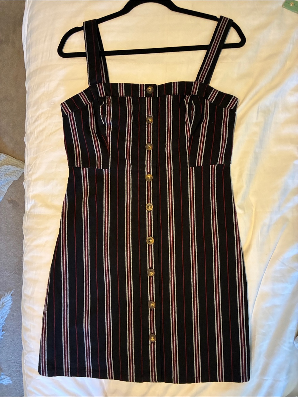 Hollister Black Mini Dress with Red and White Stripes